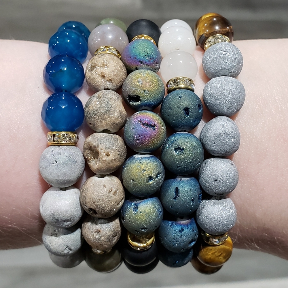 Set of 5 genuine semiprecious stone beaded bracelets